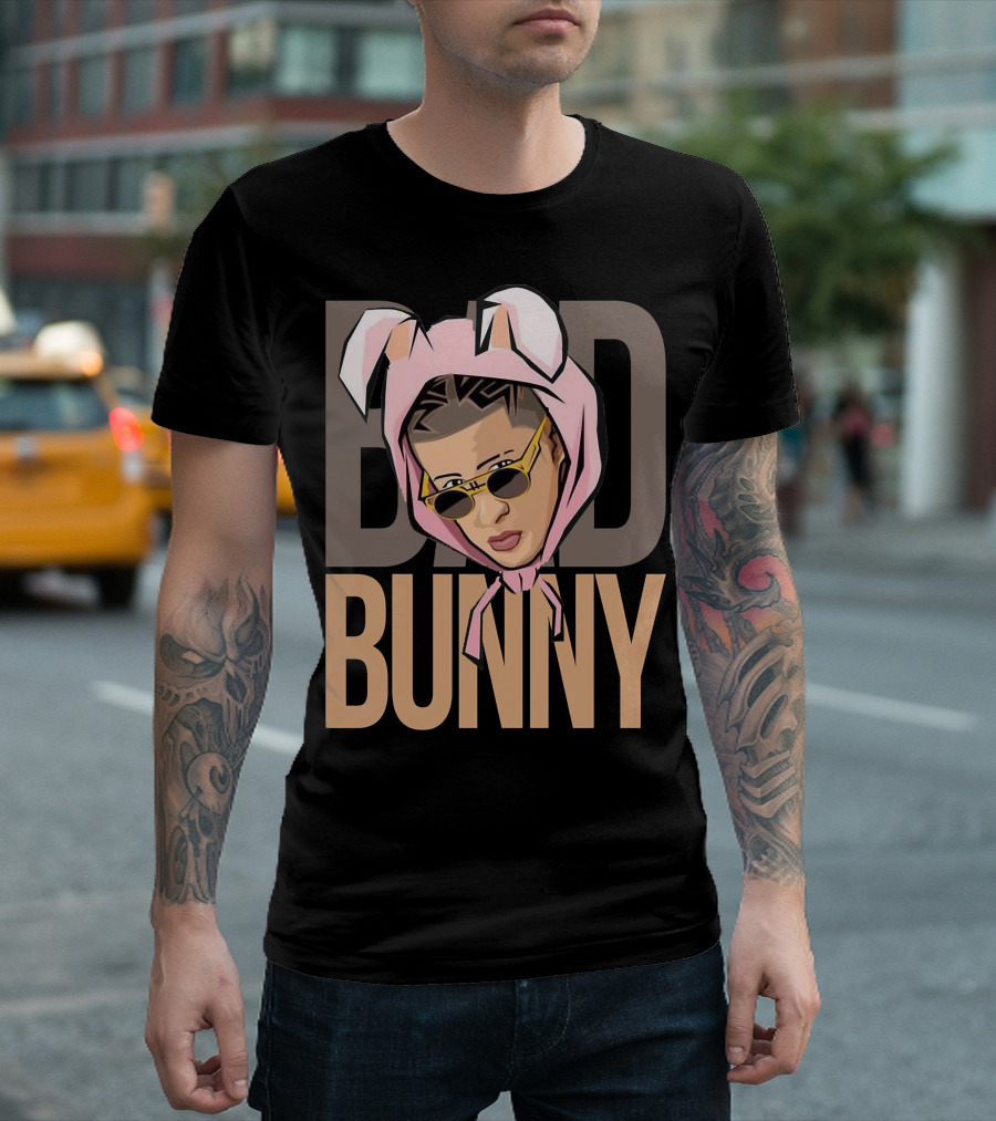 BAD BUNNY Iconic Style with Sunglasses and Bunny Ears T-Shirt
