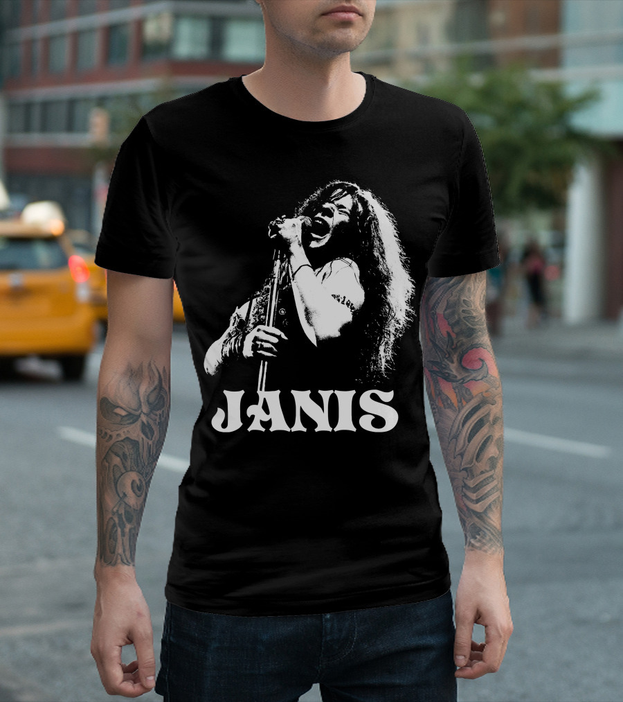 Janis Joplin White Stencil T-Shirt