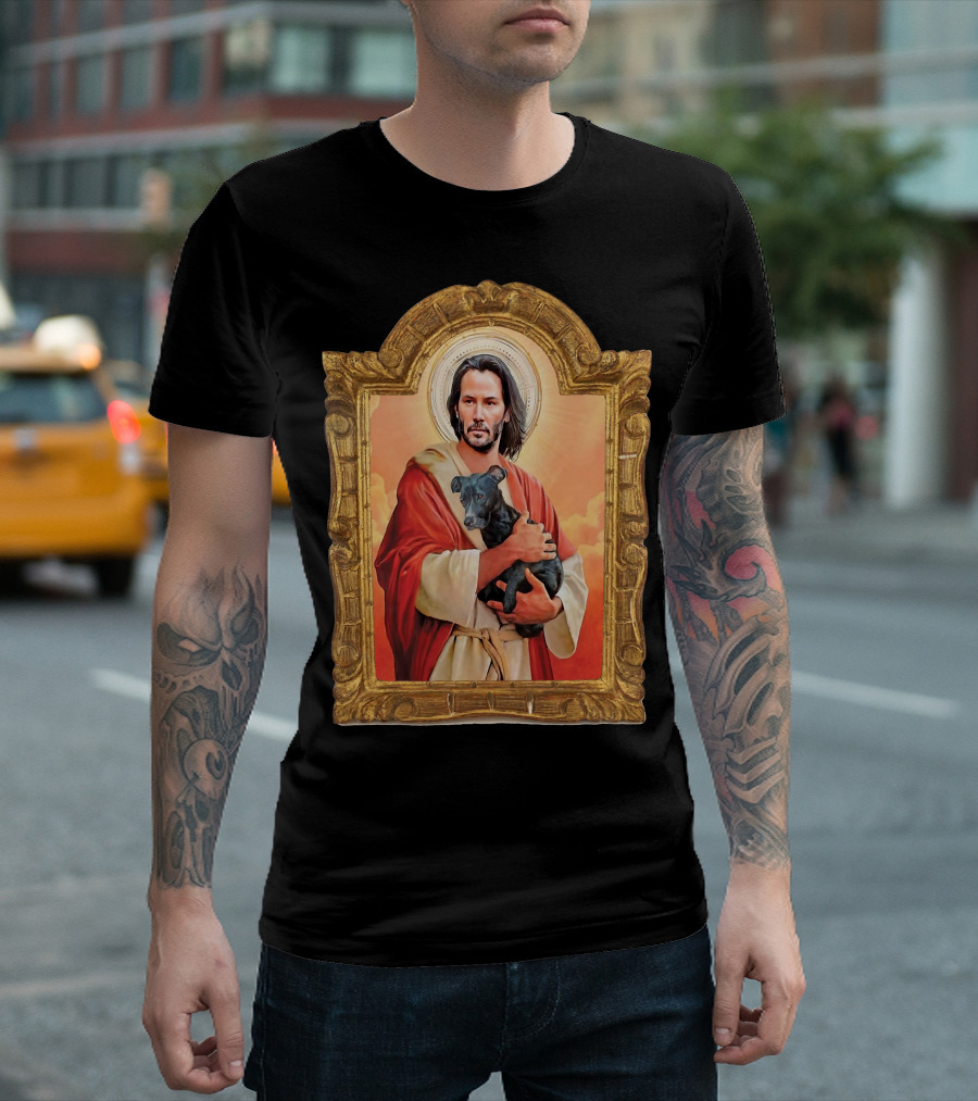 Keanu Reeves St John Patron Holding Doggies Sacred Halo Frame T-Shirt