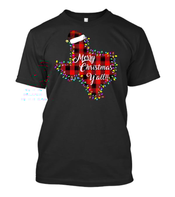 Texas Merry Christmas Y'All Plaid Lights T-Shirt