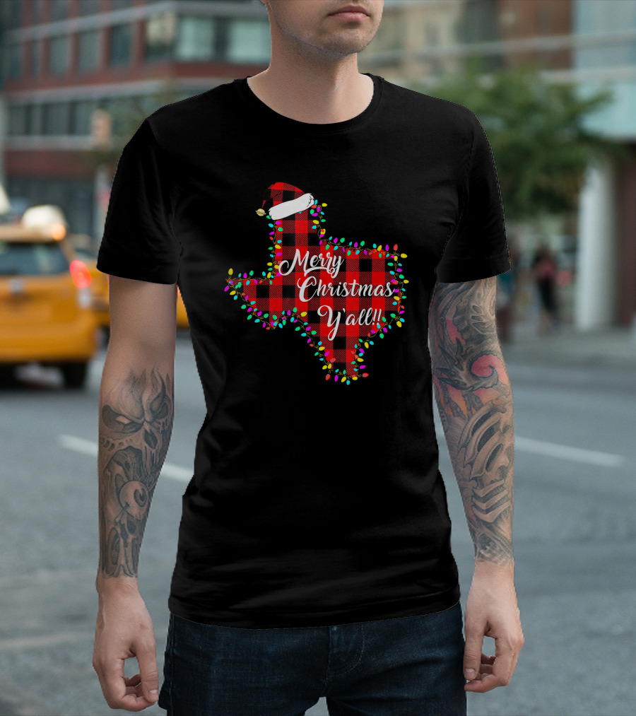 Texas Merry Christmas Y'All Plaid Lights T-Shirt