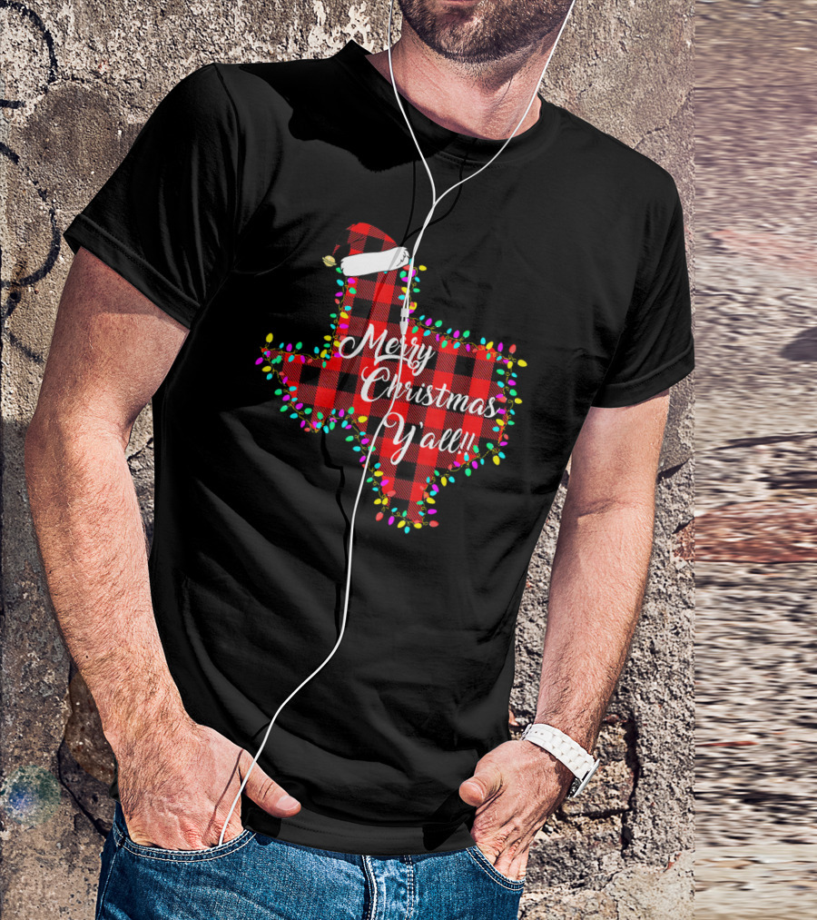 Texas Merry Christmas Y'All Plaid Lights T-Shirt