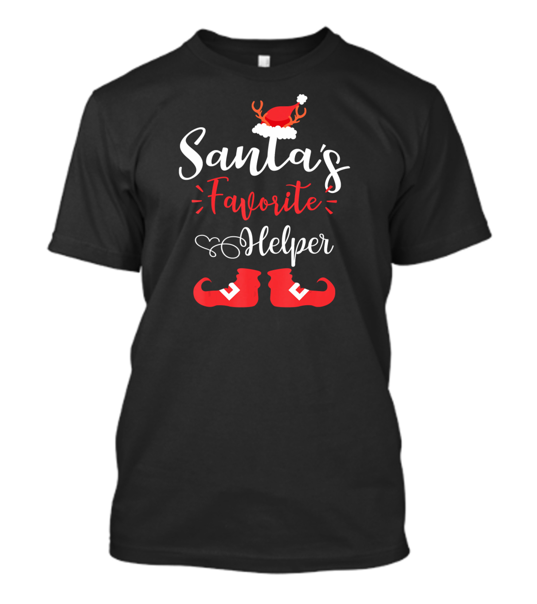 Santa's Favorite Helper Reindeer Antlers And Red Elf Shoes T-Shirt