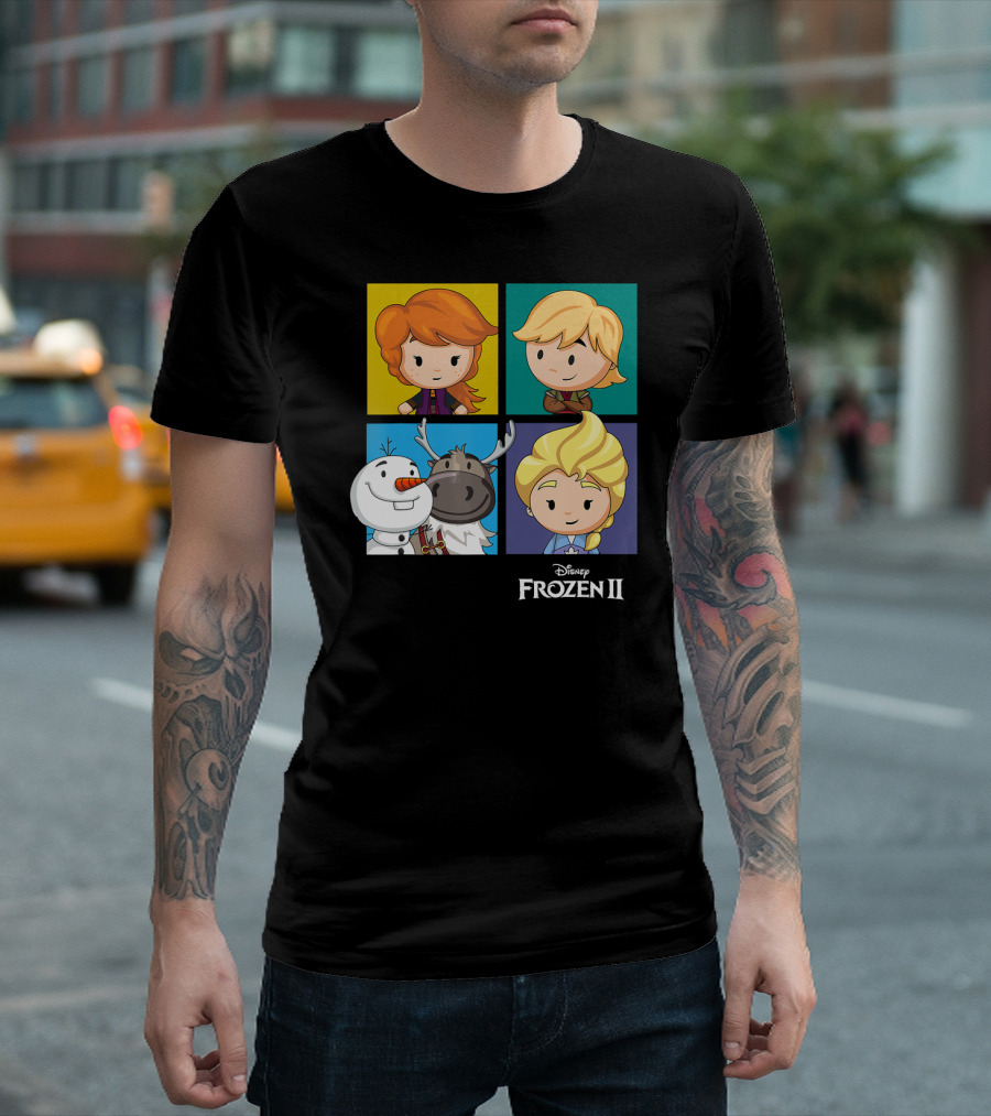 Disney Frozen 2 Chibi Character Panels Elsa Anna Olaf Kristoff Sven T-Shirt