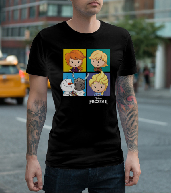Disney Frozen 2 Chibi Character Panels Elsa Anna Olaf Kristoff Sven T-Shirt
