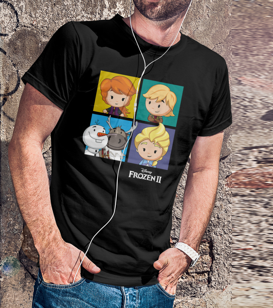 Disney Frozen 2 Chibi Character Panels Elsa Anna Olaf Kristoff Sven T-Shirt