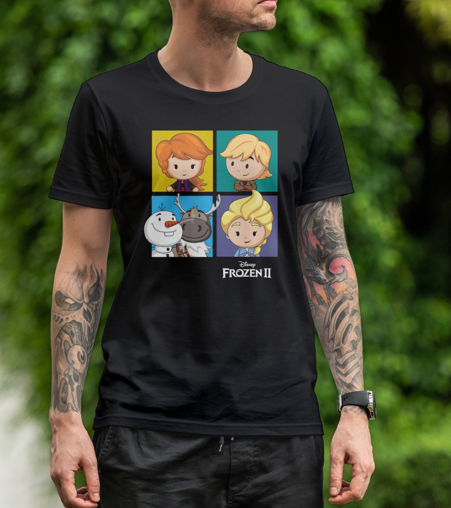 Disney Frozen 2 Chibi Character Panels Elsa Anna Olaf Kristoff Sven T-Shirt