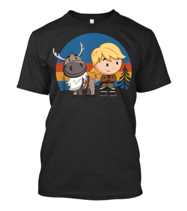 Frozen 2 Chibi Sven And Kristoff Retro Sunset Scene T-Shirt