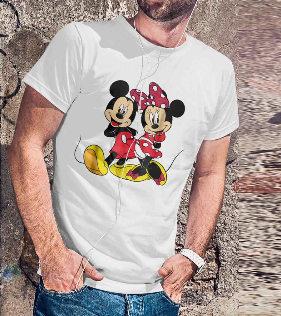 Mickey And Minnie Big Mouse Disney Yellow Shoes Red Bow T-Shirt