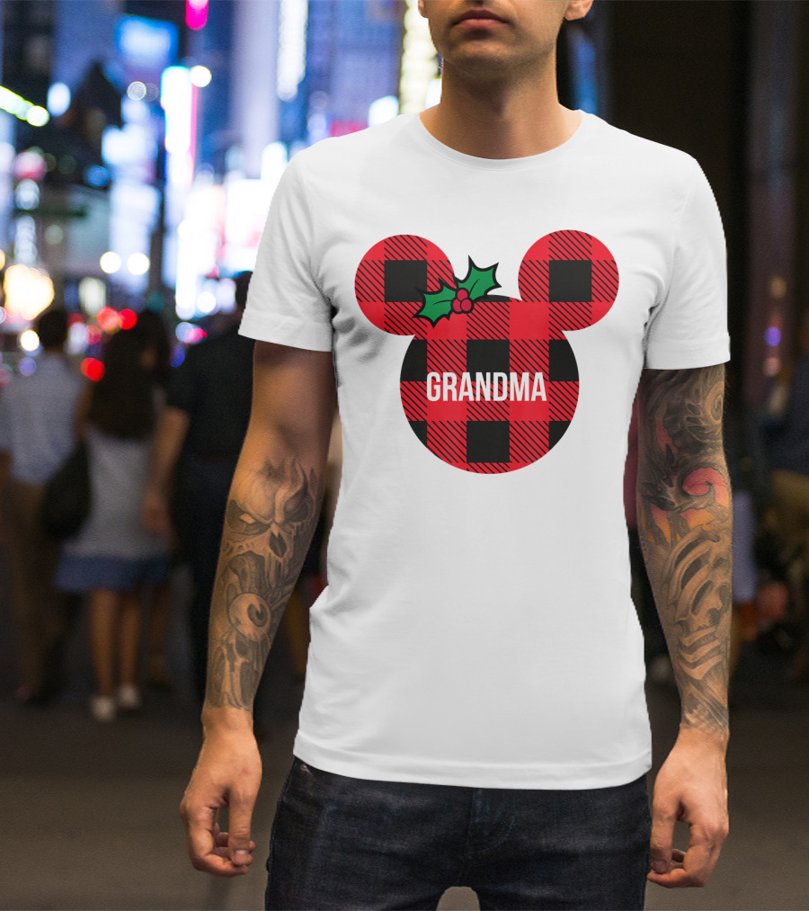 Disney Minnie Mouse Plaid Grandma Holiday Family Christmas T-Shirt