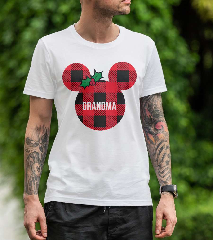 Disney Minnie Mouse Plaid Grandma Holiday Family Christmas T-Shirt