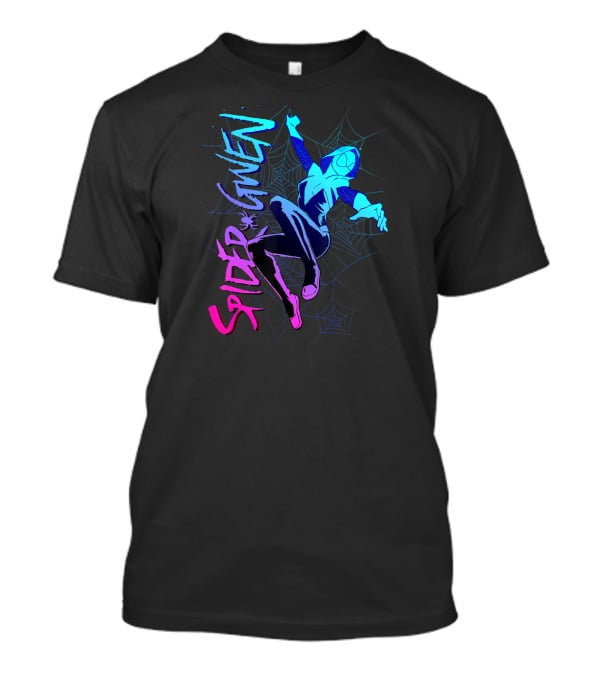 Marvel Spider Gwen Neon Gradient Web Jumping Pose T-Shirt