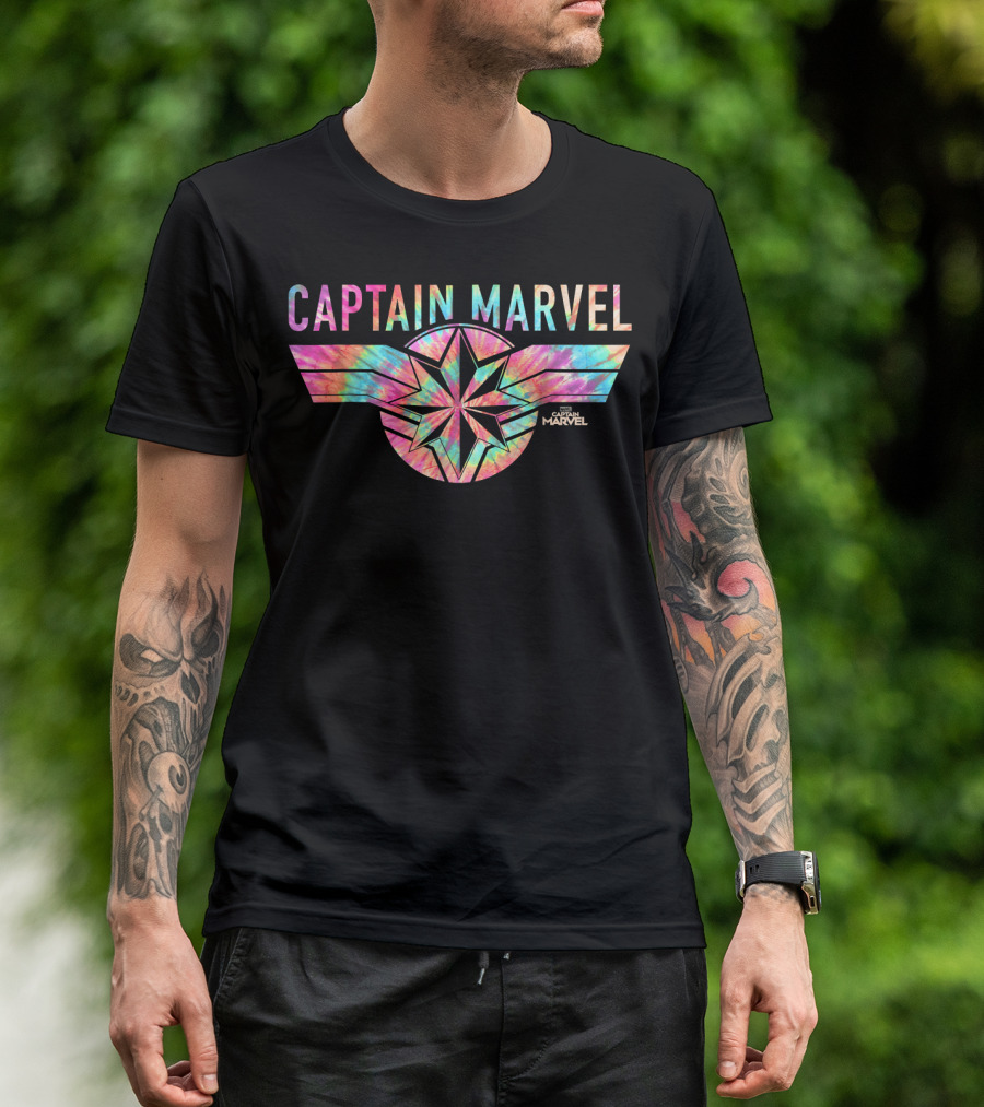 Captain Marvel Tie Dye Logo Banner Marvel Studios T-Shirt
