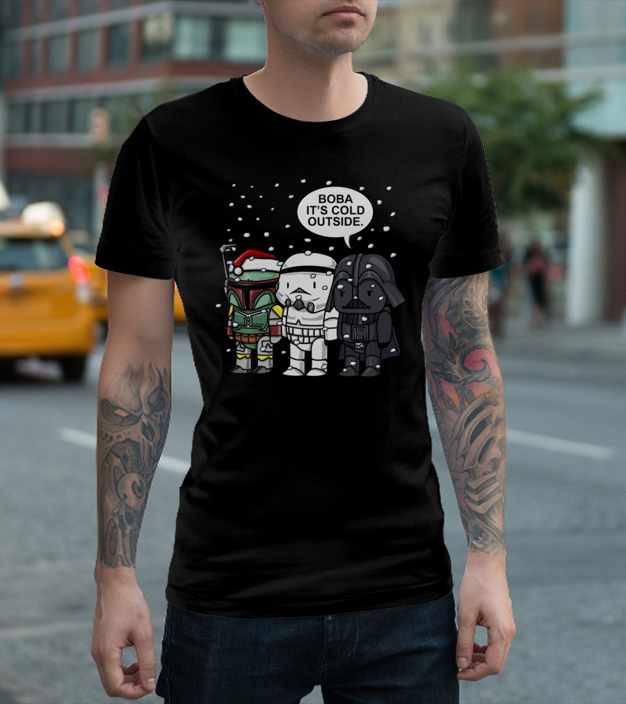 Star Wars Boba It's Cold Outside Winter Snow Darth Vader Stormtrooper Santa Hat T-Shirt