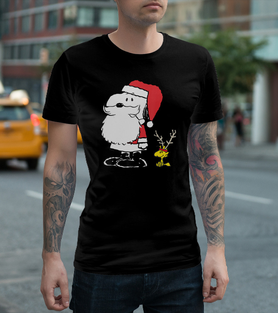 Snoopy Santa with Woodstock Antlers Peanuts Holiday T-Shirt