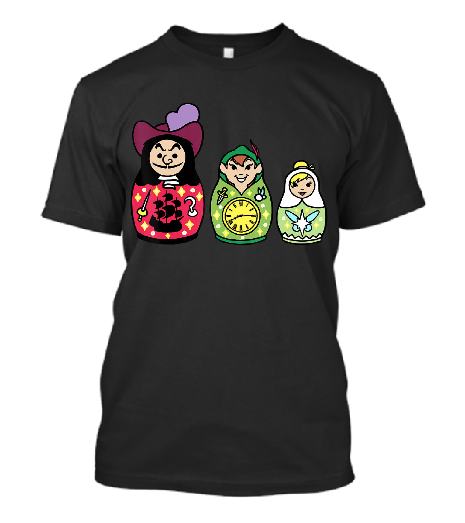 Disney Peter Pan Captain Hook Tinker Bell Matryoshka Dolls T-Shirt