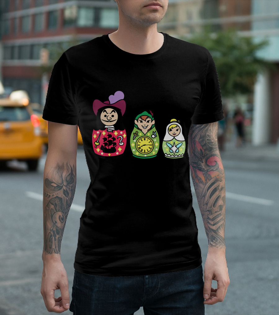Disney Peter Pan Captain Hook Tinker Bell Matryoshka Dolls T-Shirt