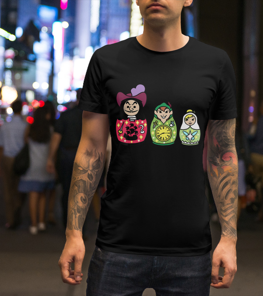 Disney Peter Pan Captain Hook Tinker Bell Matryoshka Dolls T-Shirt