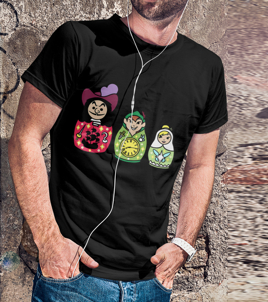 Disney Peter Pan Captain Hook Tinker Bell Matryoshka Dolls T-Shirt