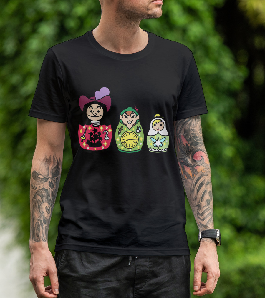 Disney Peter Pan Captain Hook Tinker Bell Matryoshka Dolls T-Shirt