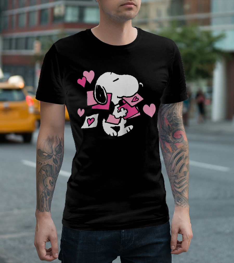 Peanuts Valentines Snoopy Carrying Hearts And Envelopes T-Shirt
