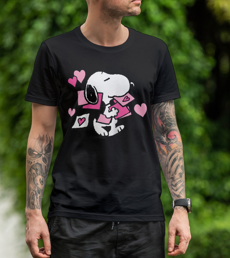 Peanuts Valentines Snoopy Carrying Hearts And Envelopes T-Shirt