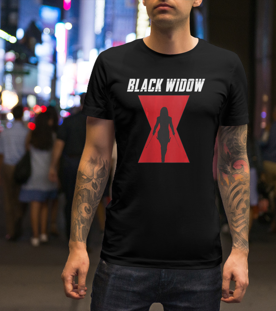 Black Widow Silhouette Red Hourglass Emblem T-Shirt