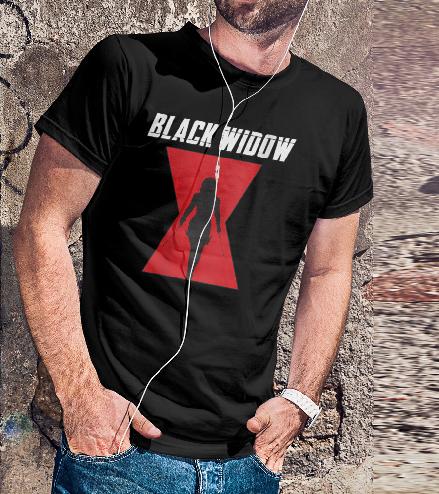 Black Widow Silhouette Red Hourglass Emblem T-Shirt