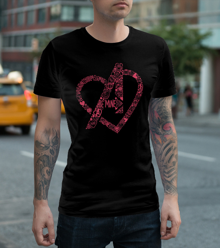 Marvel Avengers Heart Be Mine Assemble Valentine Heroes Hug Love T-Shirt