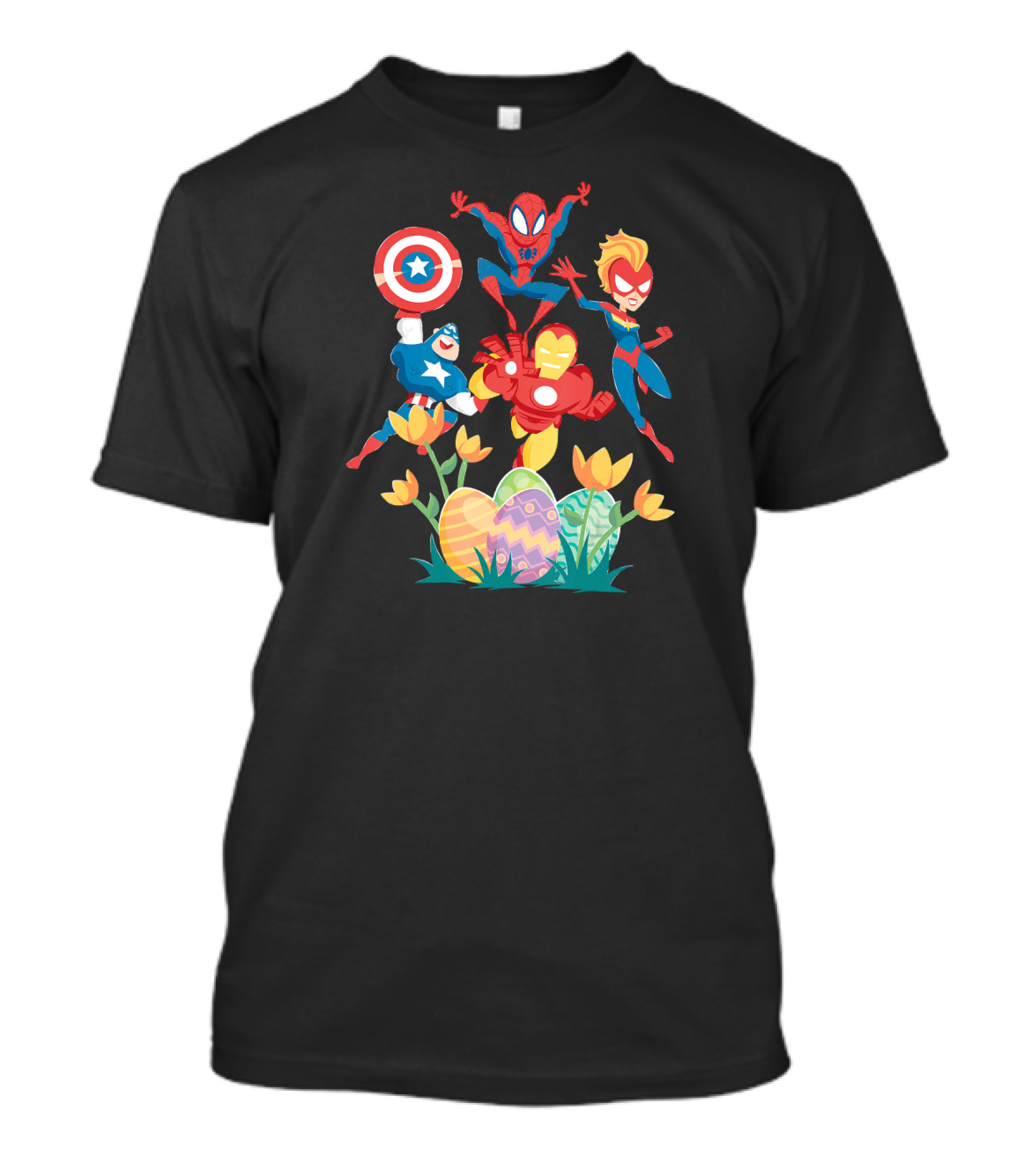 Marvel Avengers Easter Egg Hunt With Captain America Spiderman Iron Man And Captain Marvel T-Shirt