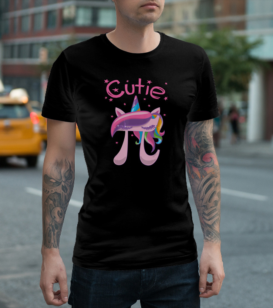 Cutie Pi Unicorn Girls with Rainbow Horn and Stars T-Shirt