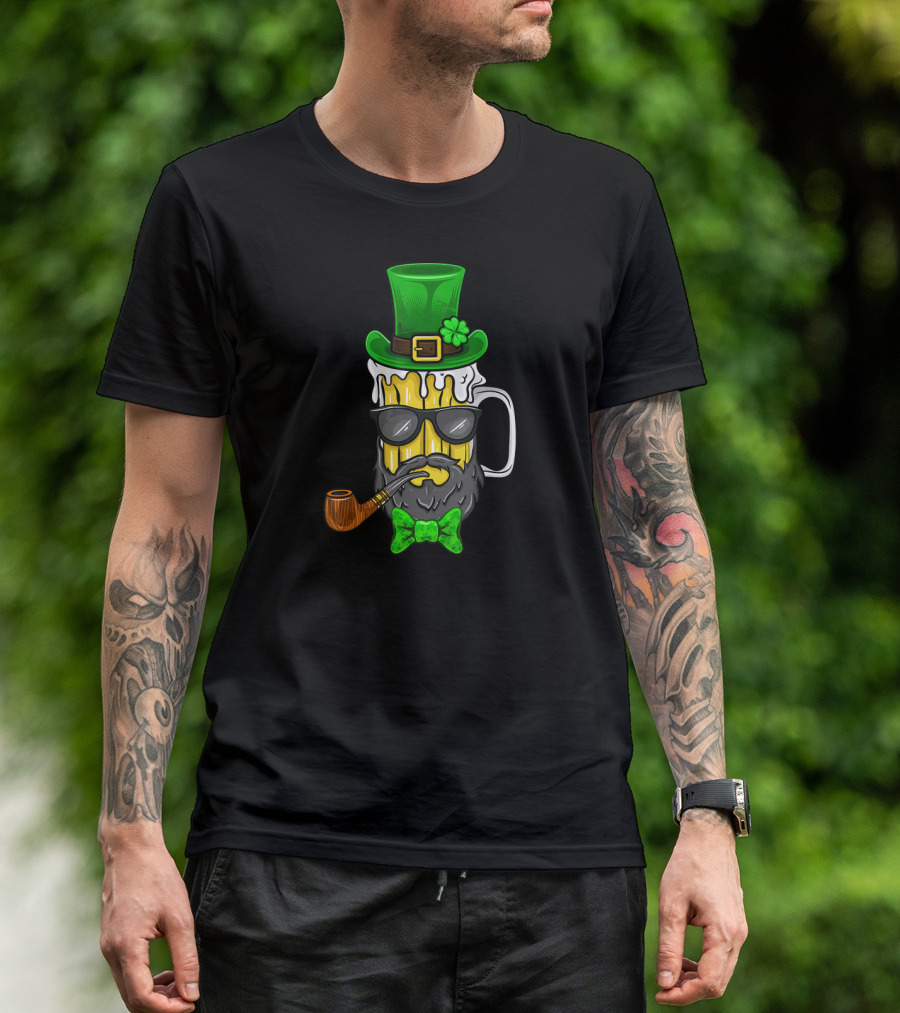 St Patricks Day Leprechaun Beer Mug With Beard And Green Hat T-Shirt