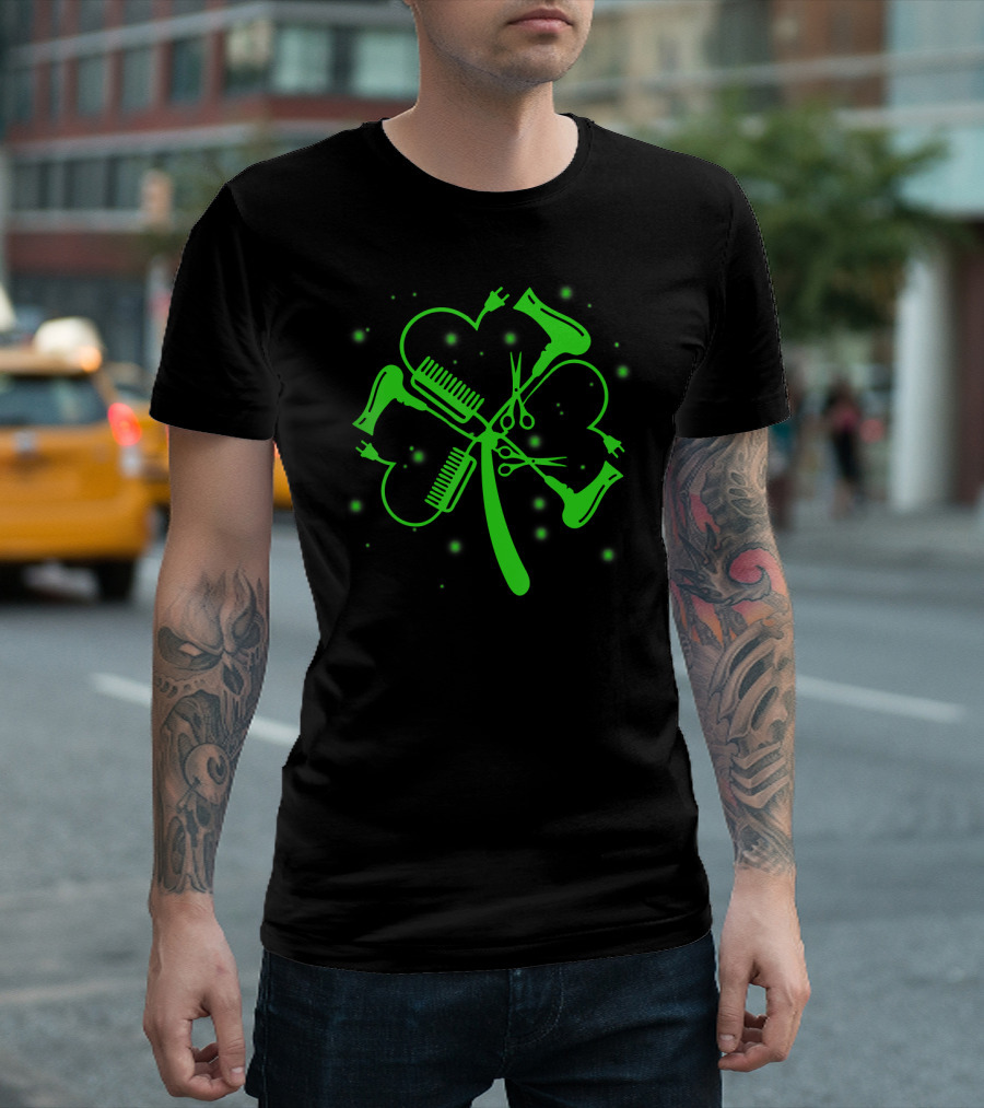 Hair Stylist Shamrock Hairdryer Comb Scissors St. Patrick's Day T-Shirt