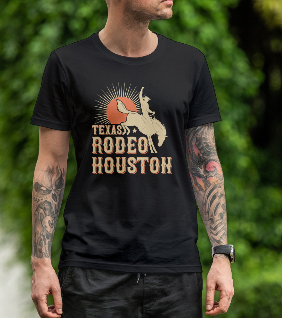 Texas Rodeo Houston Western Cowboy Sunburst Rider T-Shirt