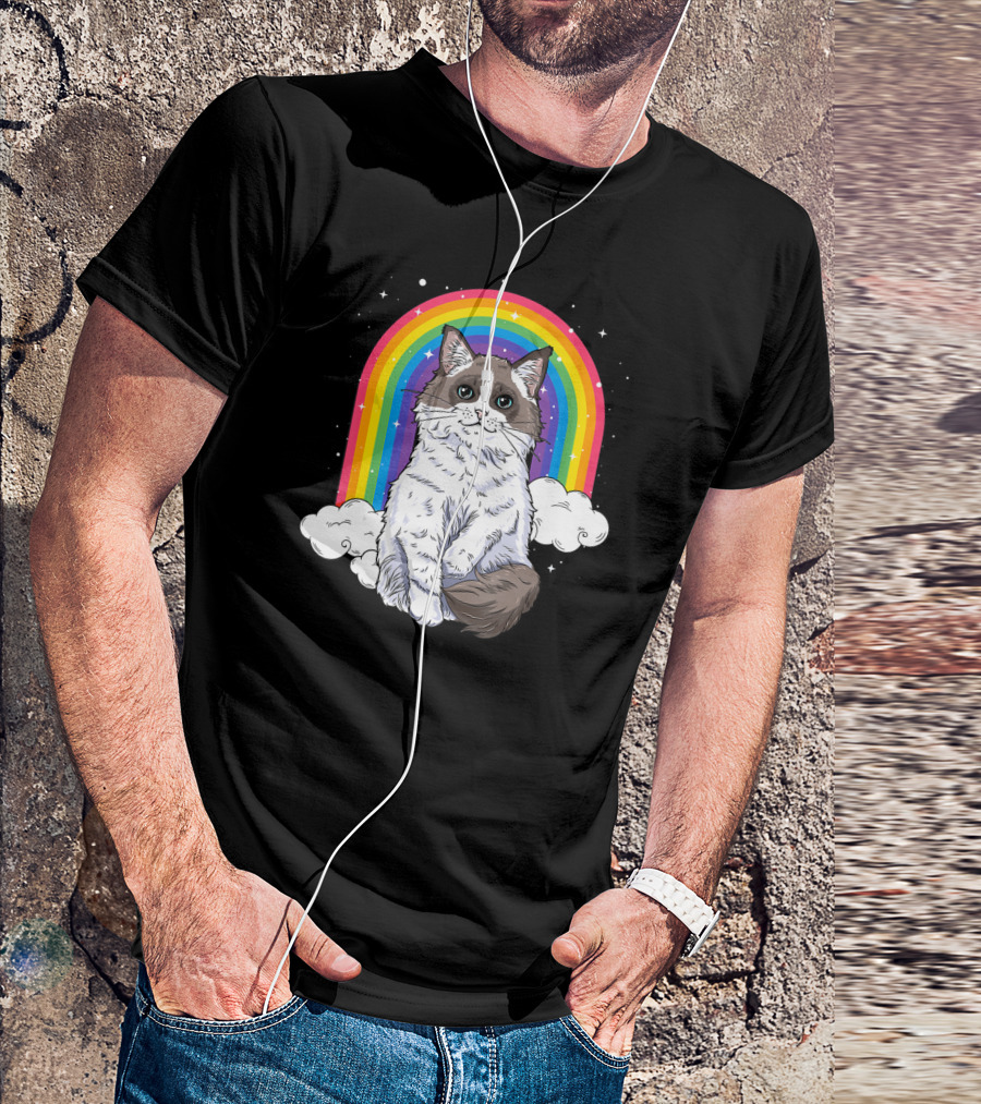 Ragdoll Cat With Rainbow And Clouds For Kitty Lovers T-Shirt
