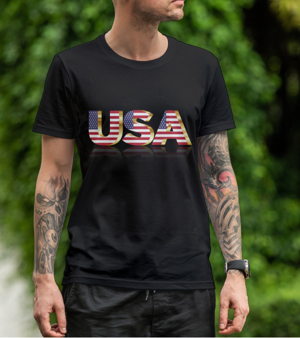 USA America Flag Patriotic Text T-Shirt