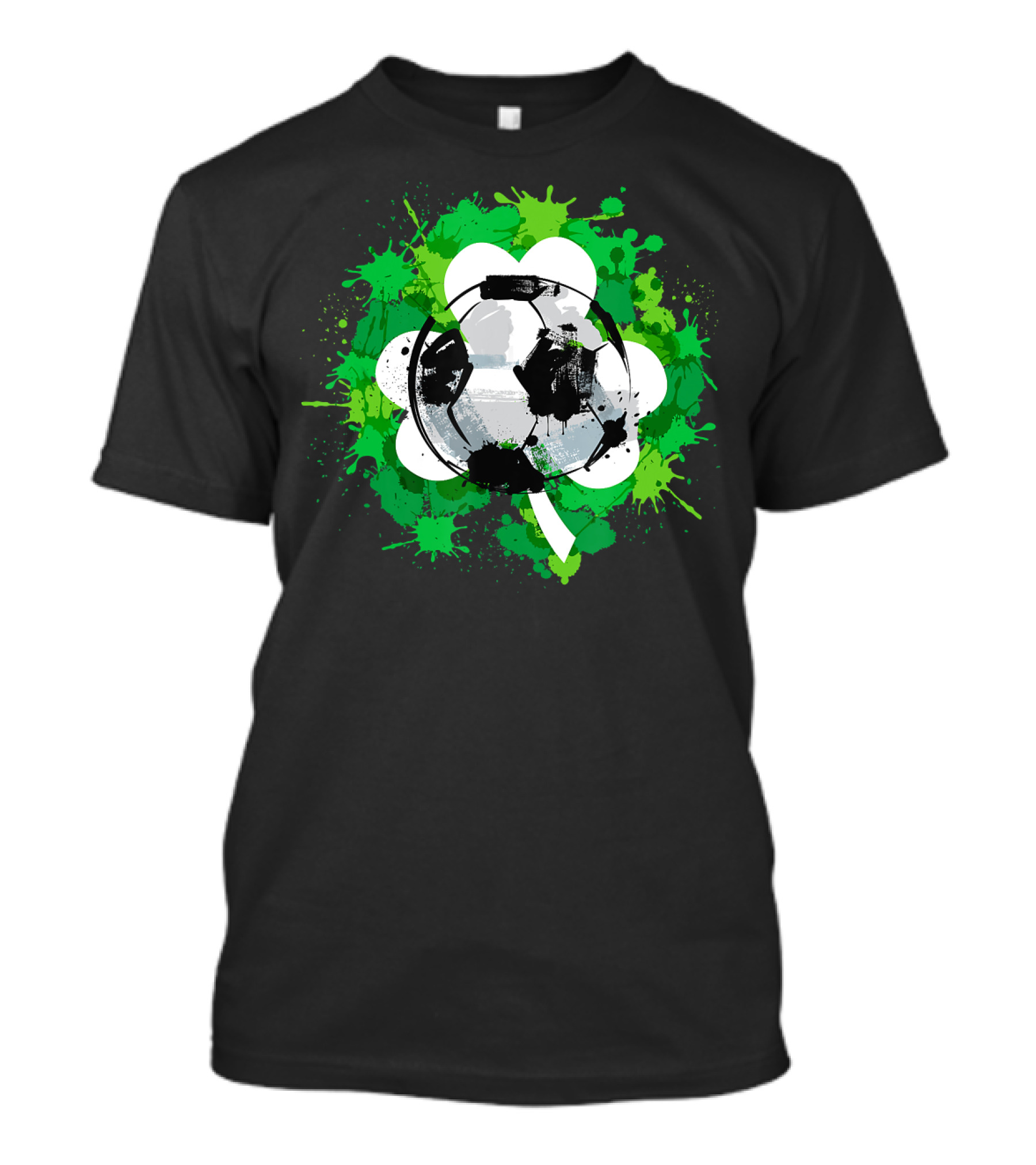 St Patrick's Day Soccer Ball Shamrock Green Splatter T-Shirt