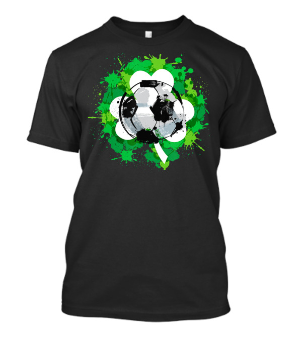 St Patrick's Day Soccer Ball Shamrock Green Splatter T-Shirt