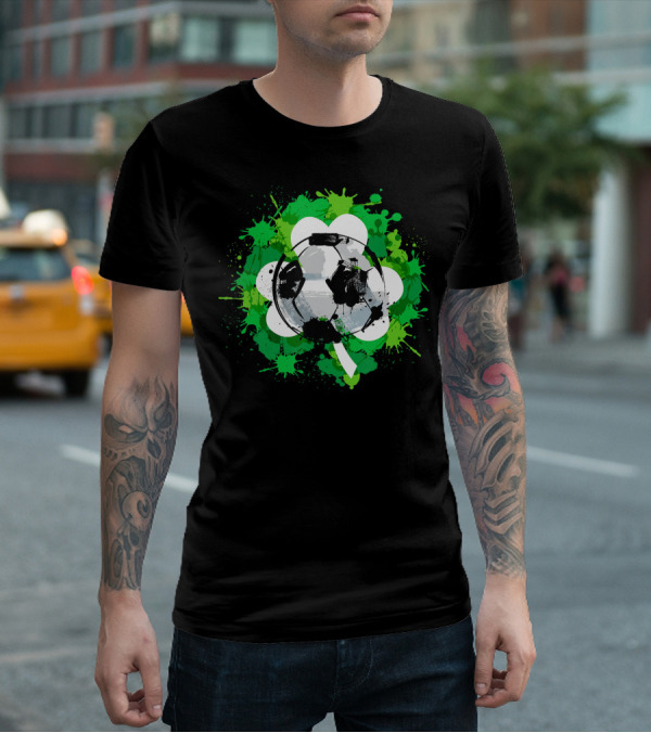 St Patrick's Day Soccer Ball Shamrock Green Splatter T-Shirt
