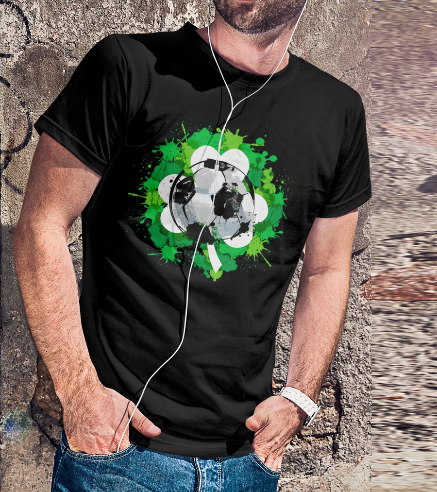 St Patrick's Day Soccer Ball Shamrock Green Splatter T-Shirt