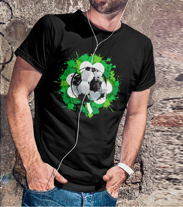 St Patrick's Day Soccer Ball Shamrock Green Splatter T-Shirt