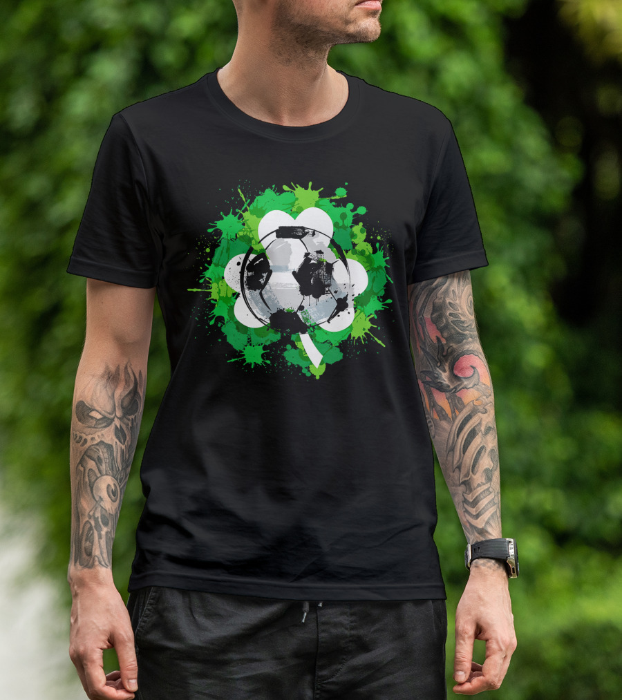St Patrick's Day Soccer Ball Shamrock Green Splatter T-Shirt