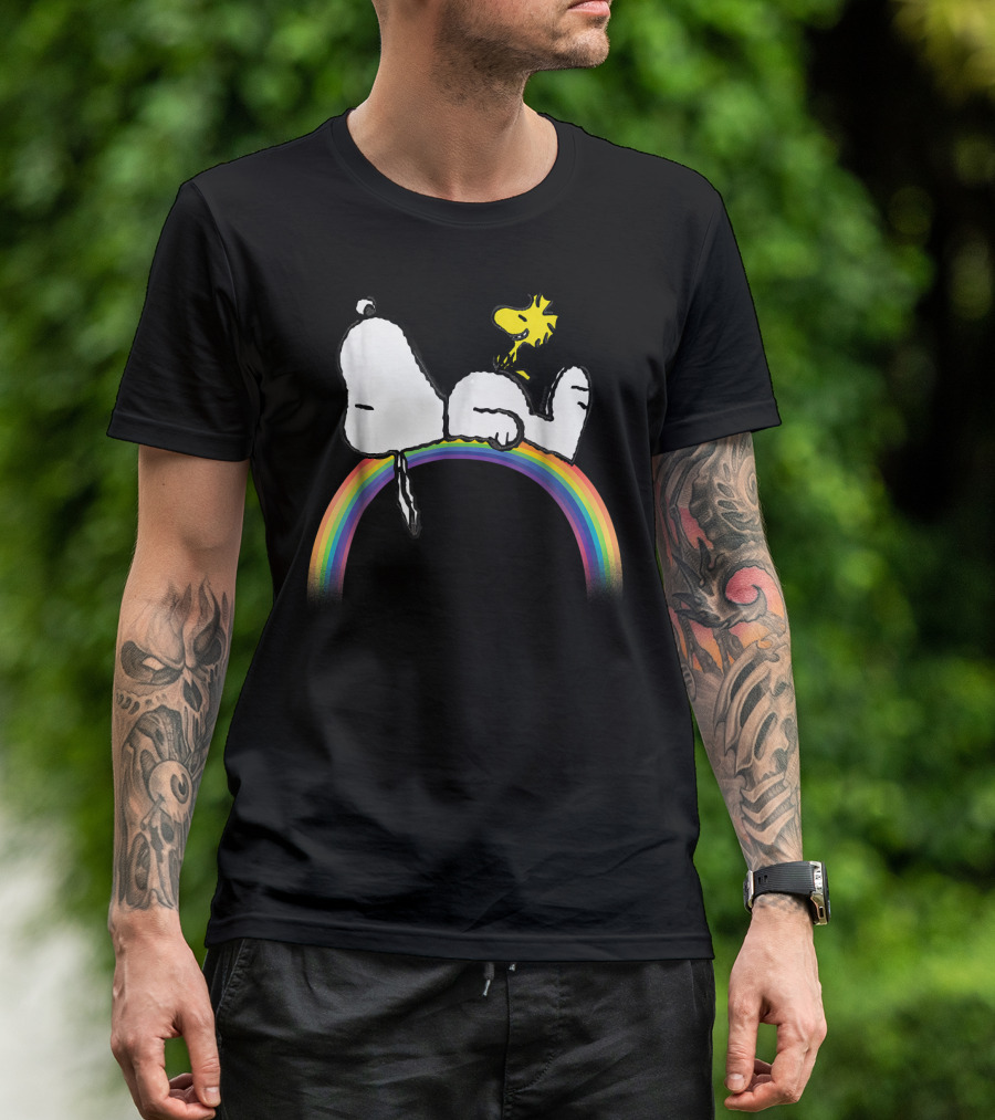 Peanuts Snoopy Woodstock Lying On Rainbow T-Shirt