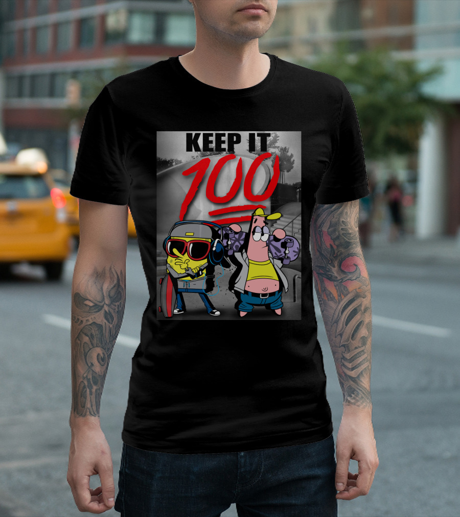 SpongeBob SquarePants Keep It 100 Skateboarding T-Shirt