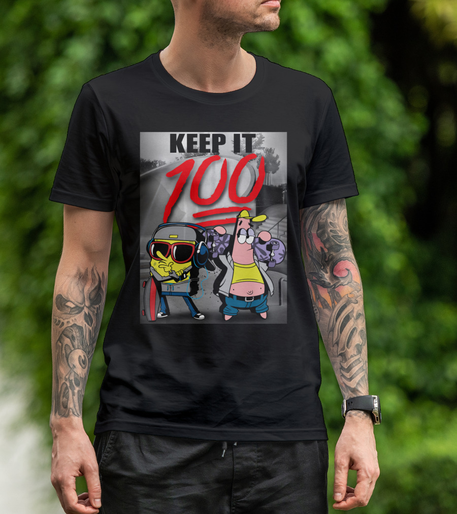 SpongeBob SquarePants Keep It 100 Skateboarding T-Shirt