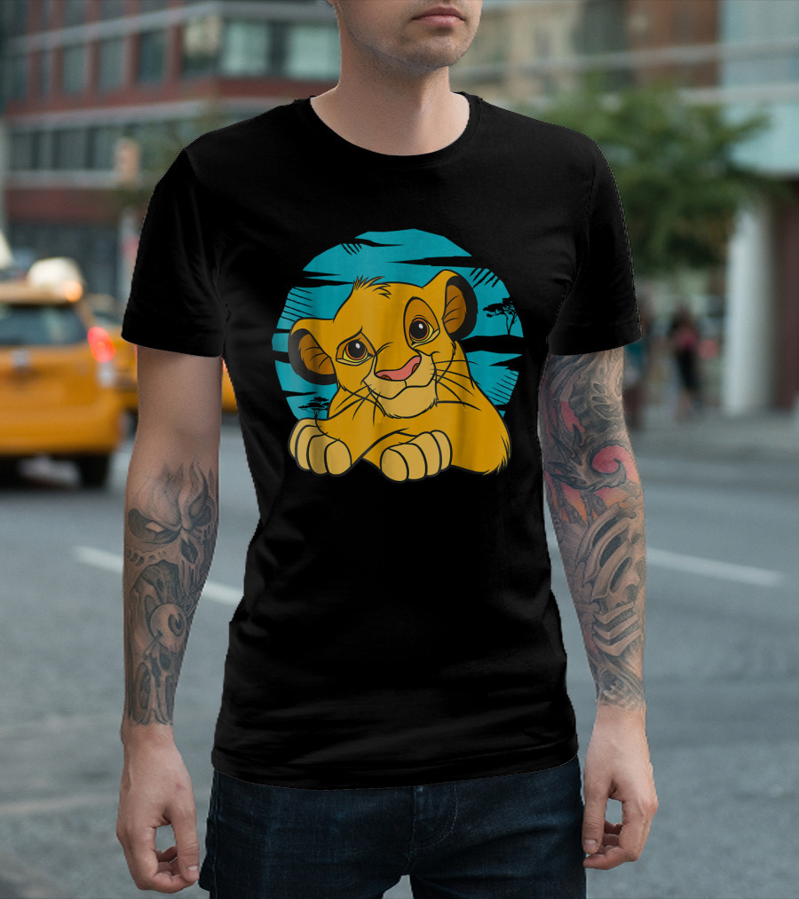 Disney The Lion King Young Simba Resting 90s Style Blue Background T-Shirt