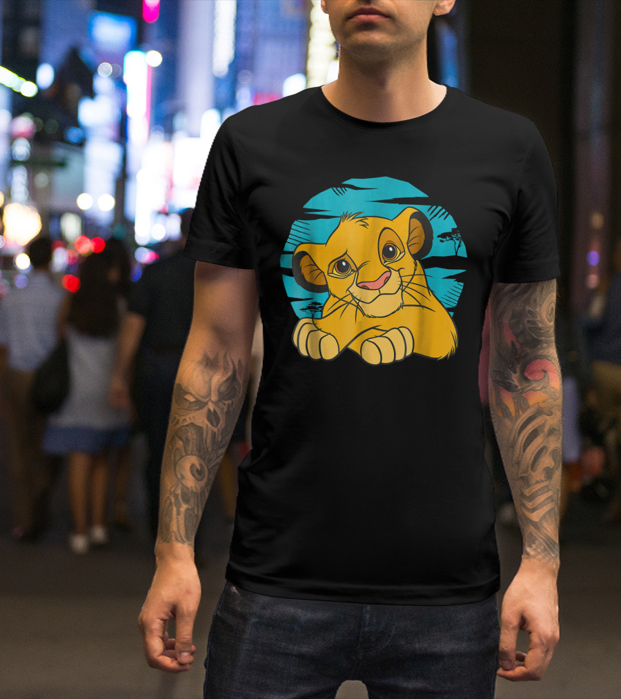 Disney The Lion King Young Simba Resting 90s Style Blue Background T-Shirt
