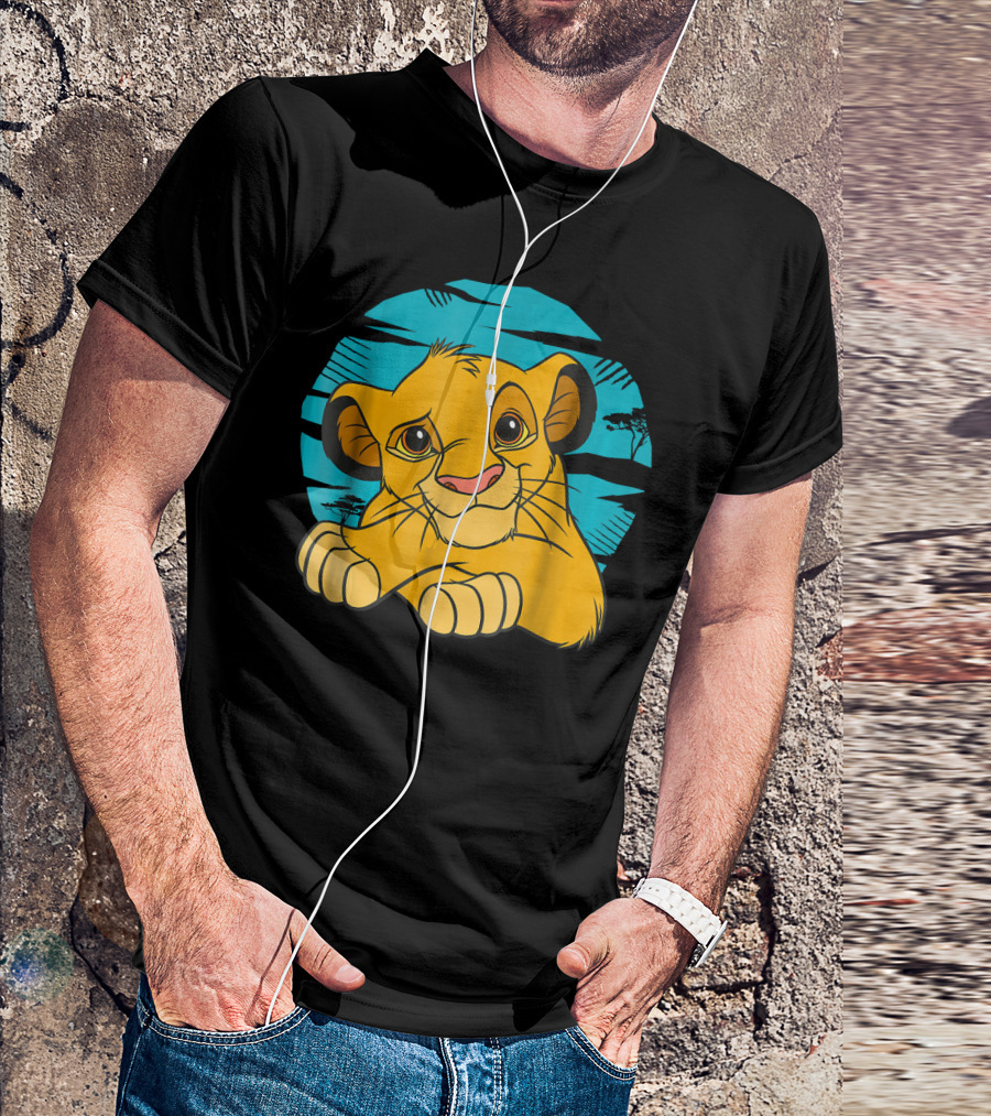 Disney The Lion King Young Simba Resting 90s Style Blue Background T-Shirt