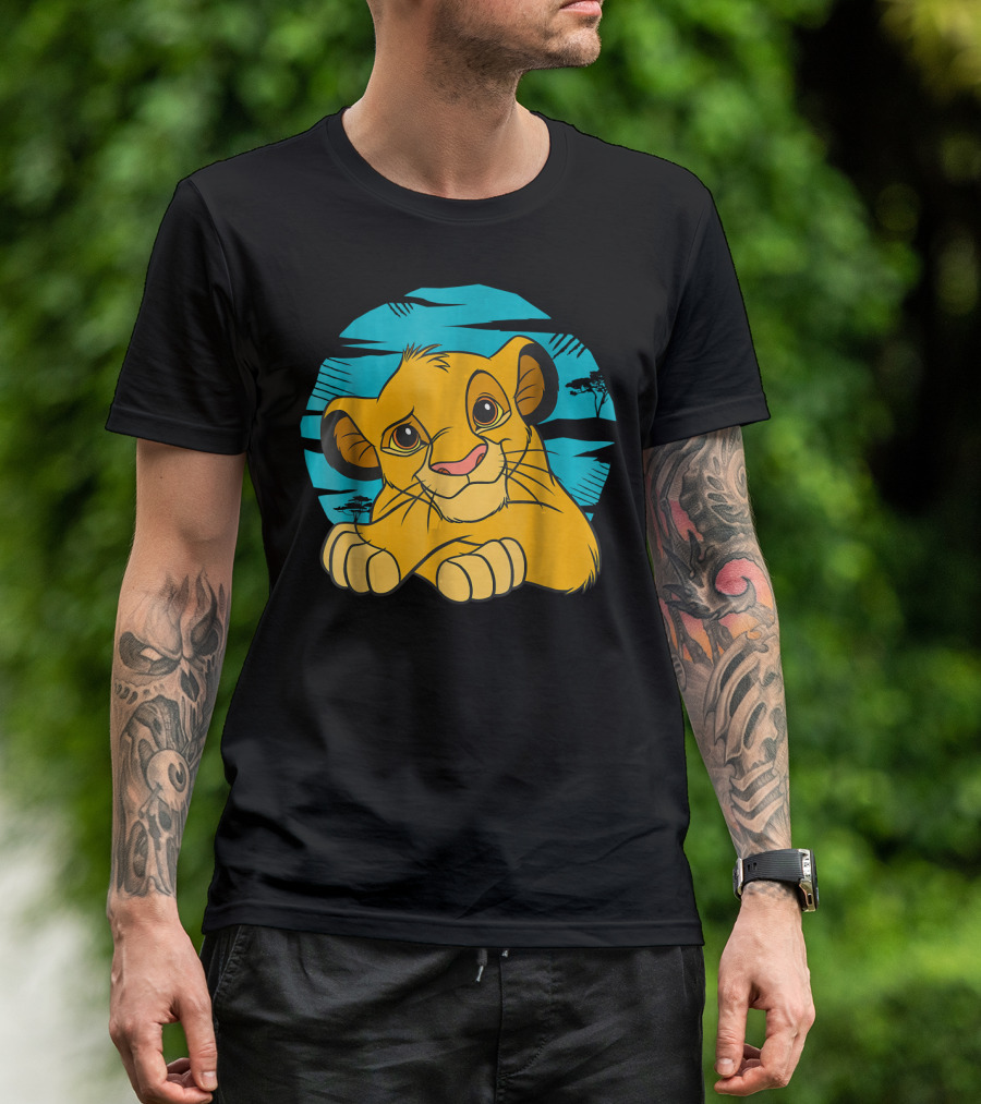Disney The Lion King Young Simba Resting 90s Style Blue Background T-Shirt