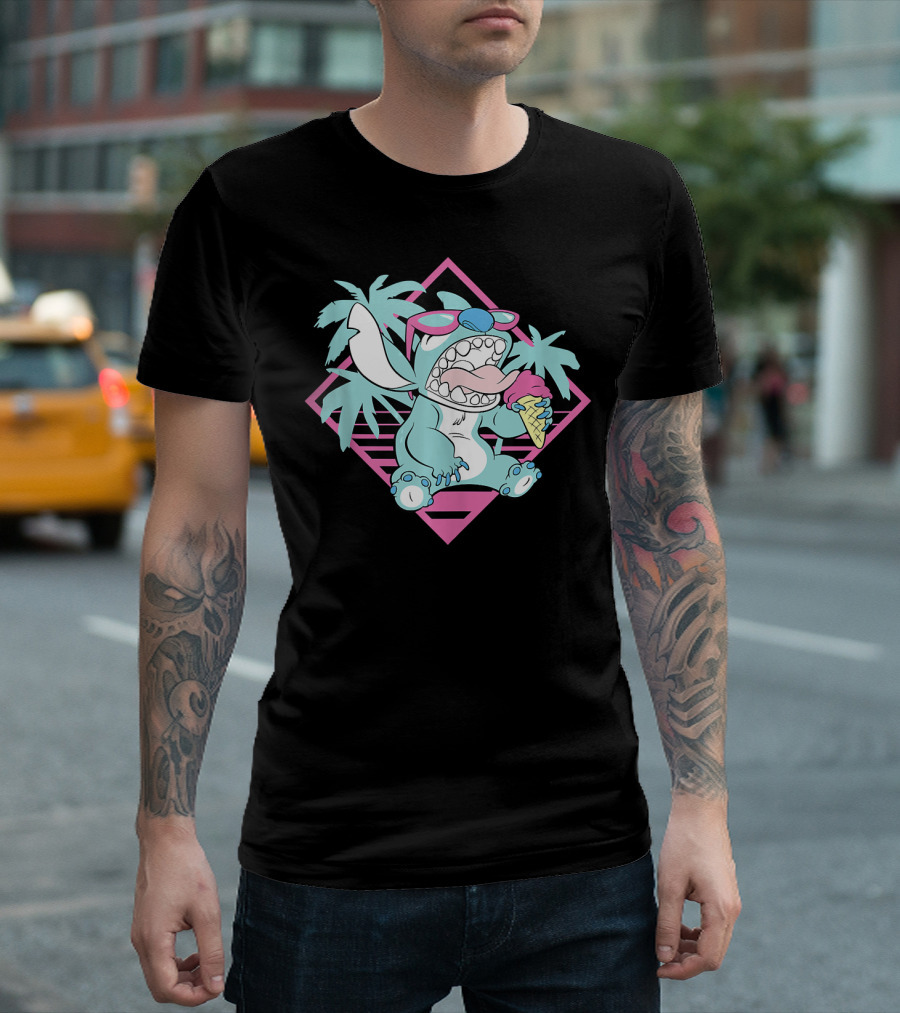 Disney Lilo Stitch 90s Beach Ice Cream Palm Trees Aesthetic T-Shirt